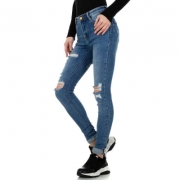 Blugi skinny cu rupturi - albastru dama