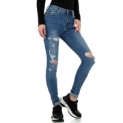 Blugi skinny cu rupturi - albastru dama