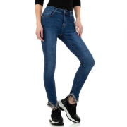 Blugi slim fit talie inalta - albastru dama