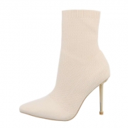 Botine tip soseta cu toc subtire - bej dama