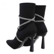 Botine elegante cu toc si strasuri - negru dama