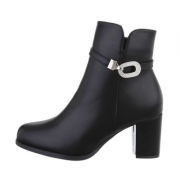 Botine cu strasuri si toc gros - negru dama