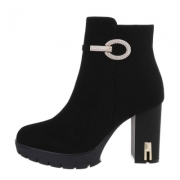 Botine cu strasuri si toc gros - negru dama