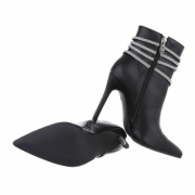 Botine elegante cu toc si strasuri - negru dama