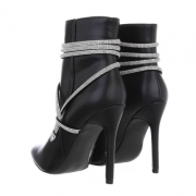 Botine elegante cu toc si strasuri - negru dama