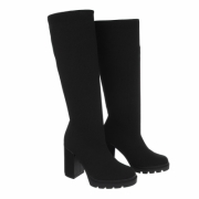 Cizme elastice textil cu toc gros - negru dama