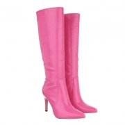 Cizme elegante cu toc subtire - roz dama