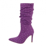 Cizme cu strasuri cu toc - violet dama