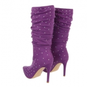 Cizme cu strasuri cu toc - violet dama
