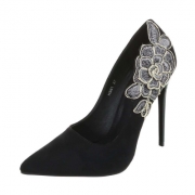 Pantofi stiletto cu broderie - negru dama