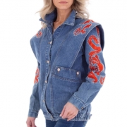 Geaca blugi cu broderie - albastru rosu dama