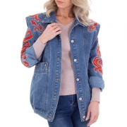 Geaca blugi cu broderie - albastru rosu dama