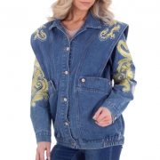 Geaca blugi cu broderie - galben albastru dama