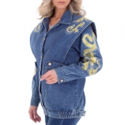 Geaca blugi cu broderie - galben albastru dama