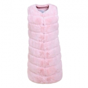 Vesta lunga blana artificiala - roz pudrat dama