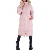 Jacheta de iarna lunga matlasata cu gluga - roz pudrat dama