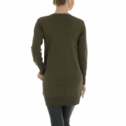 Pulover lung cu nasturi - verde military dama