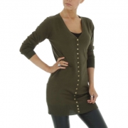 Pulover lung cu nasturi - verde military dama