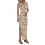 Rochie lunga cu crapatura - bej dama