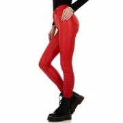 Pantaloni piele ecologica talie inalta - Daysie   rosu dama