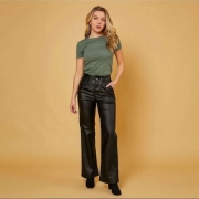 Pantaloni piele ecologica denim Life - negru dama