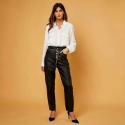 Pantaloni piele ecologica denim Life - negru dama