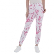 Pantaloni imprimeu multicolor - roz pudrat dama