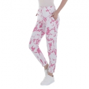 Pantaloni imprimeu multicolor - roz pudrat dama