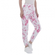Pantaloni imprimeu multicolor - roz pudrat dama