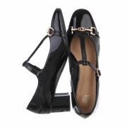 Pantofi eleganti lacuiti cu toc mic gros - negru dama