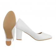Pantofi cu toc gros - alb dama