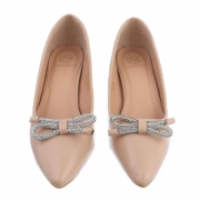 Pantofi eleganti cu toc gros si strasuri - bej dama