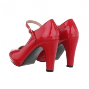 Pantofi lacuiti Mary Jane cu toc gros - rosu dama