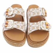 Papuci boho platforma - alb dama