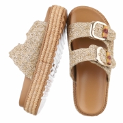 Papuci boho platforma - bej dama