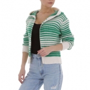 Pulover cu fermoar cu gluga - verde dama