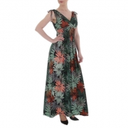 Rochie lunga cu imprimeu floral - verde dama