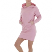 Rochie tip hanorac cu gluga - roz pudrat dama