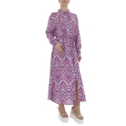 Rochie lunga eleganta cu imprimeu - roz fuchsia dama