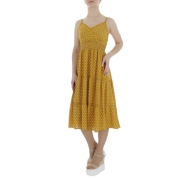 Rochie trei sferturi cu buline - galben mustar dama