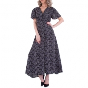 Rochie lunga evazata cu imprimeu - JCL   negru dama