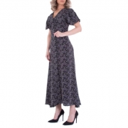 Rochie lunga evazata cu imprimeu - JCL   negru dama
