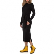 Rochie tricot cu curea la talie - negru dama