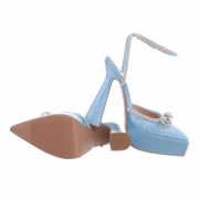 Pantofi eleganti cu strasuri si cu toc - albastru azur dama