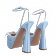 Pantofi eleganti cu strasuri si cu toc - albastru azur dama