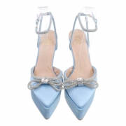 Pantofi eleganti cu strasuri si cu toc - albastru azur dama