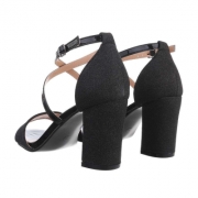 Sandale cu toc gros - negru dama