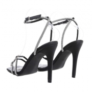 Sandale elegante cu toc si strasuri - negru dama