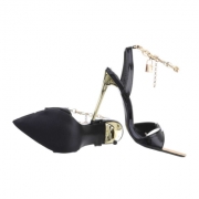 Sandale elegante cu toc si strasuri - negru dama
