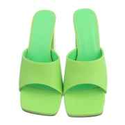 Papuci cu toc gros - verde dama
